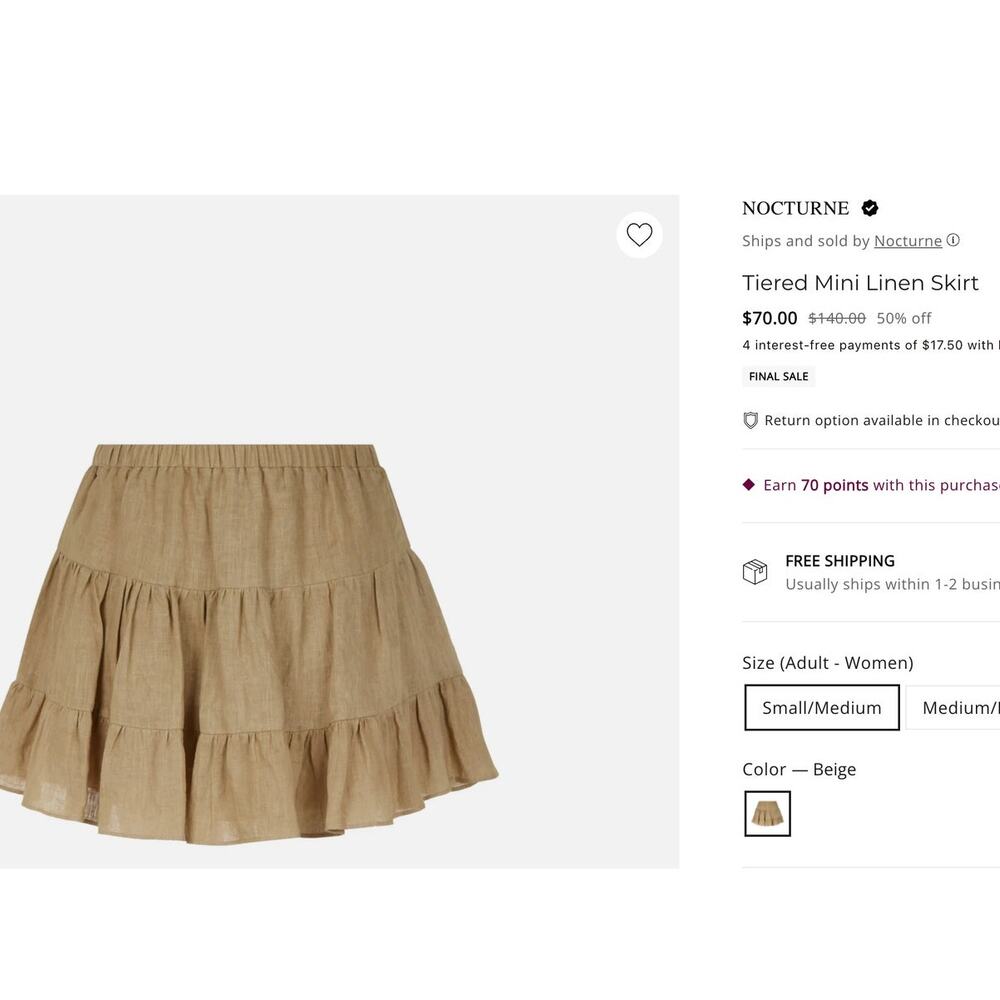 NOCTURNE -NwoT- Tiered Linen Beige Ruffle Mini Skirt | Small - Picture 8 of 8